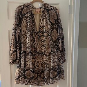 Snake print long sleeve mini dress